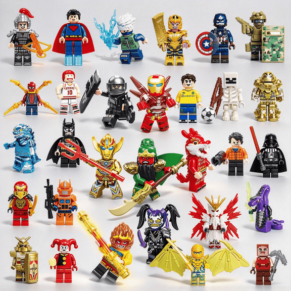 30-Piece Building Blocks Set, Creative Puzzle Minifigures Action Toys for Boys & Girls, Birthday Gift & Cake Decorations