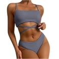 thumbnail image 4 of BONIXOOM Two Piece Swimsuit For Women Underwire Elastic Solid Two-Piece Sets High Cut Summer Swimwears on Clearance Gray Size 10, 4 of 5