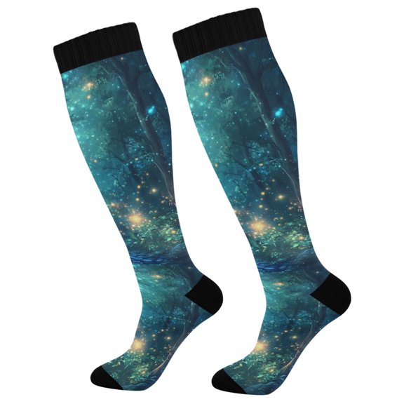FORMRS Womens Knee High Socks Casual Long Thick Travel Daily Wear, 1 Pair, Magical Forest Glowing Lights
