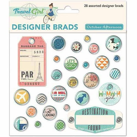 October Afternoon Travel Girl Designer Brads 28/Pkg - Assorted