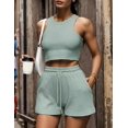 thumbnail image 4 of 2 Piece Women Lounge Sets Sleeveless Crop Top and Shorts Waffle Lounge Set Tracksuits Sweatsuits, 4 of 5