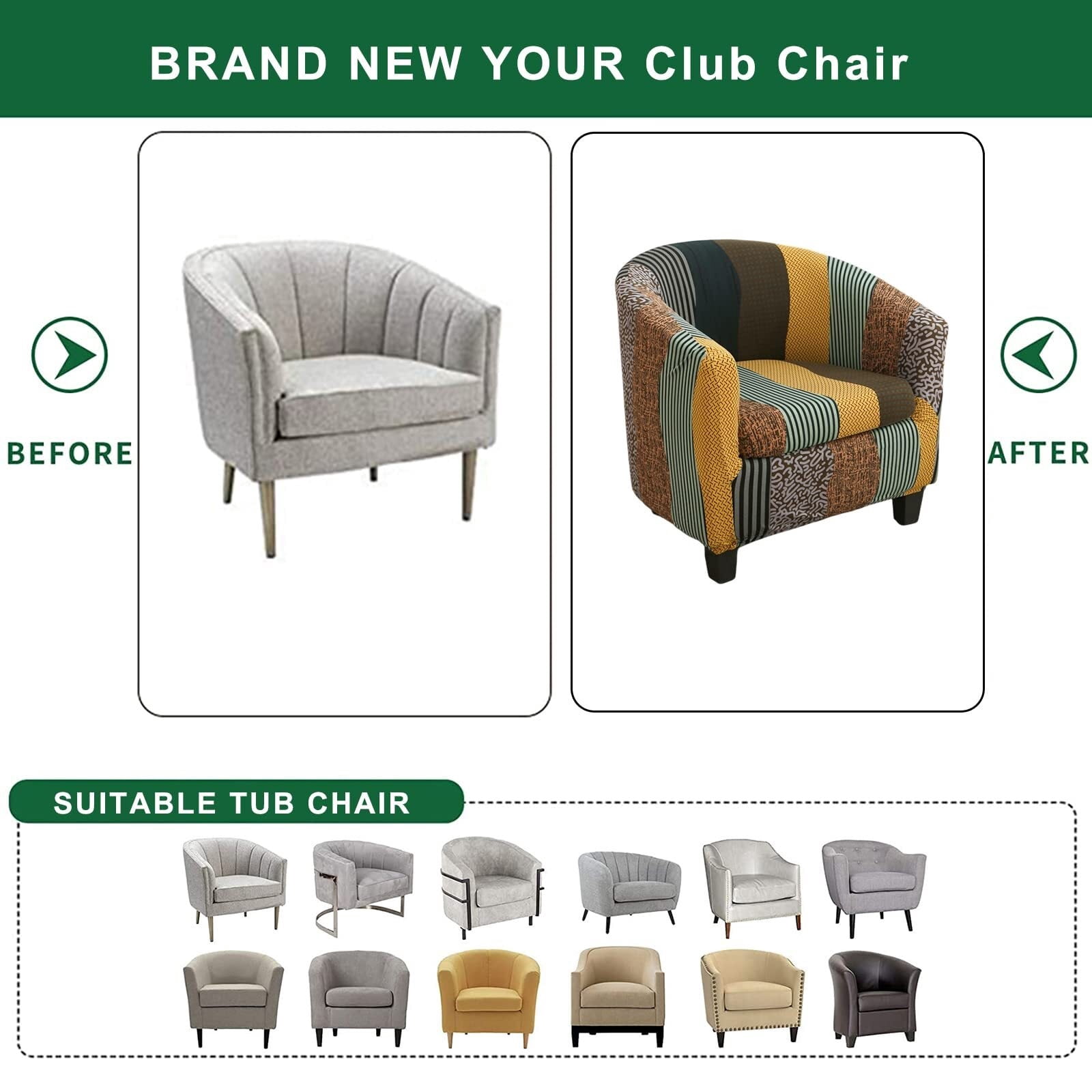 LKJYER Club Chair Slipcover 2 Piece Tub Chair Slipcover Stretch Barrel Chair Covers Printed Armchair Covers Removable Sofa Cover Couch Furniture Protector Arm Chair Cover for Living Room