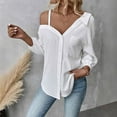 thumbnail image 5 of Zufneo Dressy Blouse for Women Sexy Off-Shoulder Tops V-Neck White Beach Button Down Shirts New Arrivals L, 5 of 7