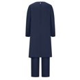 thumbnail image 7 of ZACPNCV Women Spring Solid Color Muslim Solid Color Long Sleeve Shirt Coat Wide Leg Trousers Casual Suit Blue, 7 of 7