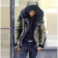 thumbnail image 3 of Chaqueta de cuero para hombre, popular chaqueta de cuero con cremallera y cuello de piel sintética, 3 of 4