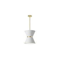 Southwestern Pendant Light - 1 Light Aged Brass & Gold Accent - White Fabric Shade