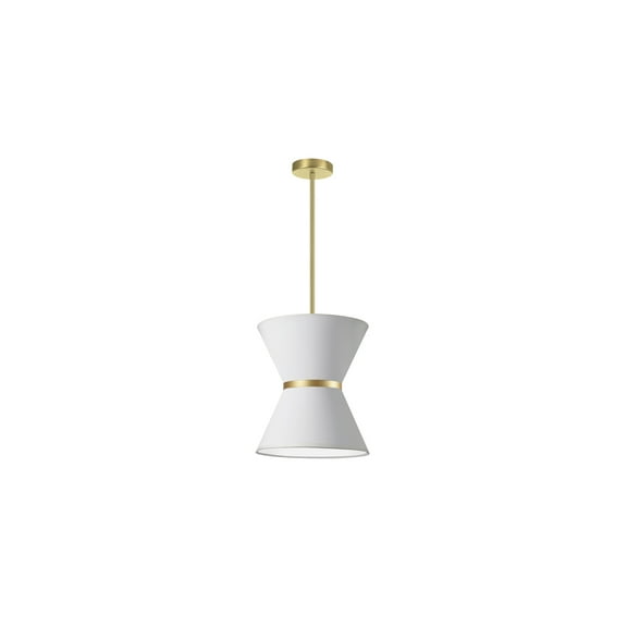 Southwestern Pendant Light - 1 Light Aged Brass & Gold Accent - White Fabric Shade