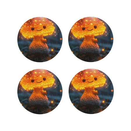 

Tideii Glowing Mushroom In Forest for Leather Coasters 4 Pieces Anti-fouling and Anti-scalding Decorative Coasters Suitable for Restaurants Kitchens Coffee Shops-Round Shape