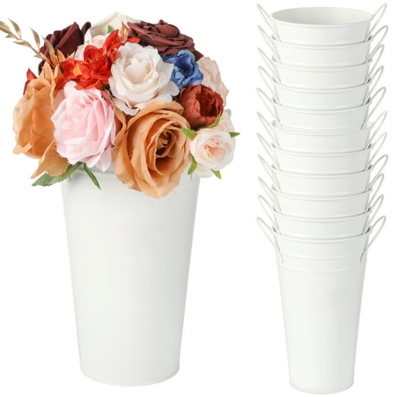 12 Pcs Galvanized Metal Vases, Metal Flower Buckets, 11.8 Inches Flower Vase with Handles, Rustic Farmhouse Vases for Home Decor Wedding Table Centerpiece
