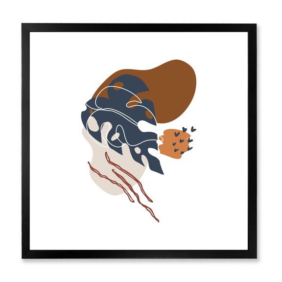 Designart 'Abstract Flowers Plants With Elementary Shapes III' Modern Framed Art Print