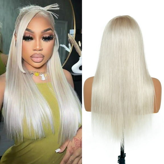 Platinum Blonde Lace Front Wigs Human Hair Pre Plucked #60 Straight Human Hair Wig 13x4 HD Transparent Lace Frontal Wig Glueless Silver Lace Front Wigs for Women 180 Density 20 Inch