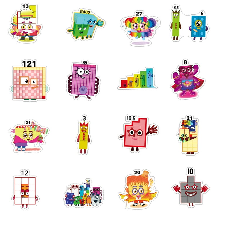 52pcs Numberblocks Animated TV Series Cartoon Deacls Graffiti Stickers Pack  | Anime Vinyl PVC Waterproof Sticker for Teens Adults Kids Girl Water