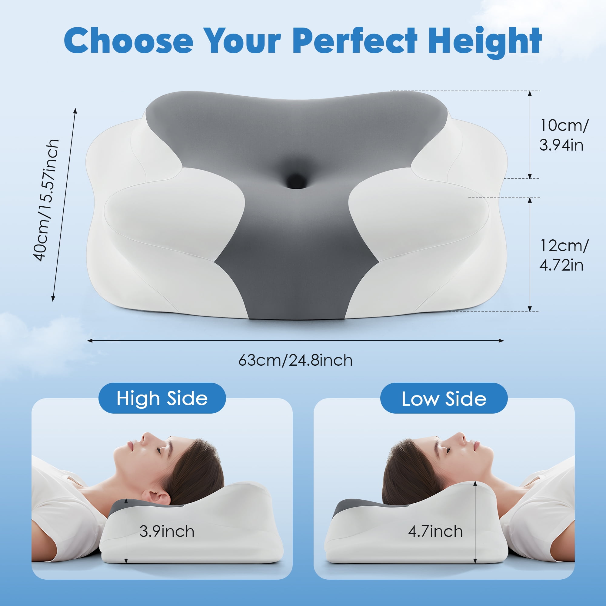 KAIPARA Cervical Neck Pillows for Neck Pain Relief, Memory Foam Pillow for Sleeping, Contour Orthopedic Ergonomic Pillows for Side Sleepers