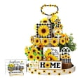 thumbnail image 1 of Letrero de decoración del hogar de girasol de abeja de limón, bloque de madera de pie alto rústico de madera, 1 of 7