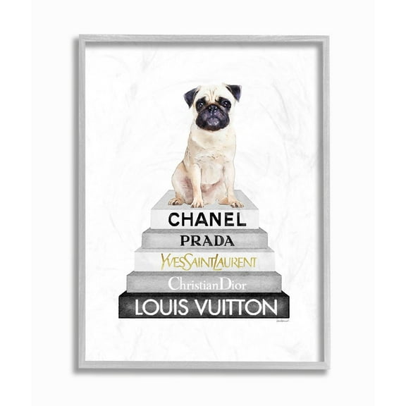 Stupell Industries Glam Pug Sitting on Women's Fashion Icon Books Designed by Amanda Greenwood