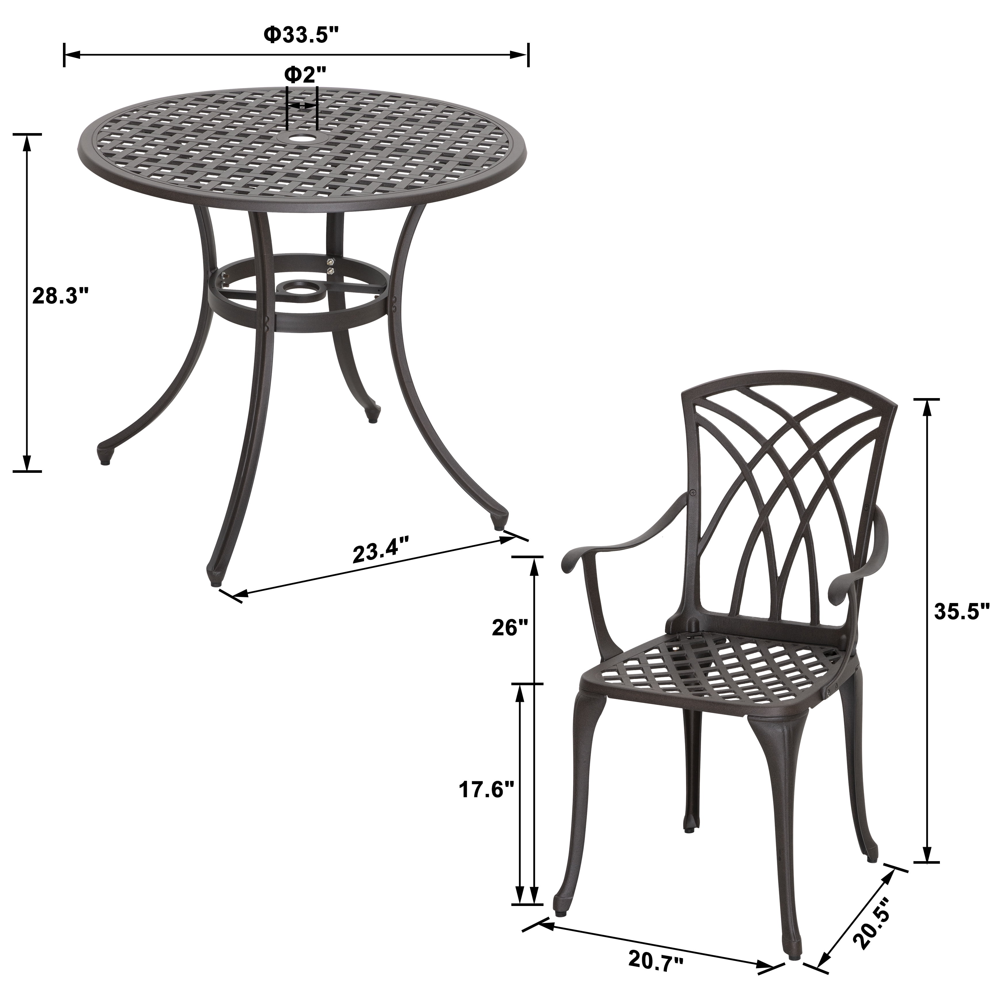 Nuu Garden 5-Piece Outdoor Dining Set, Cast Aluminum All-Weather Patio Furniture Set, Outside Patio Table and Chairs with Umbrella Hole for Garden, Deck, Antique Bronze