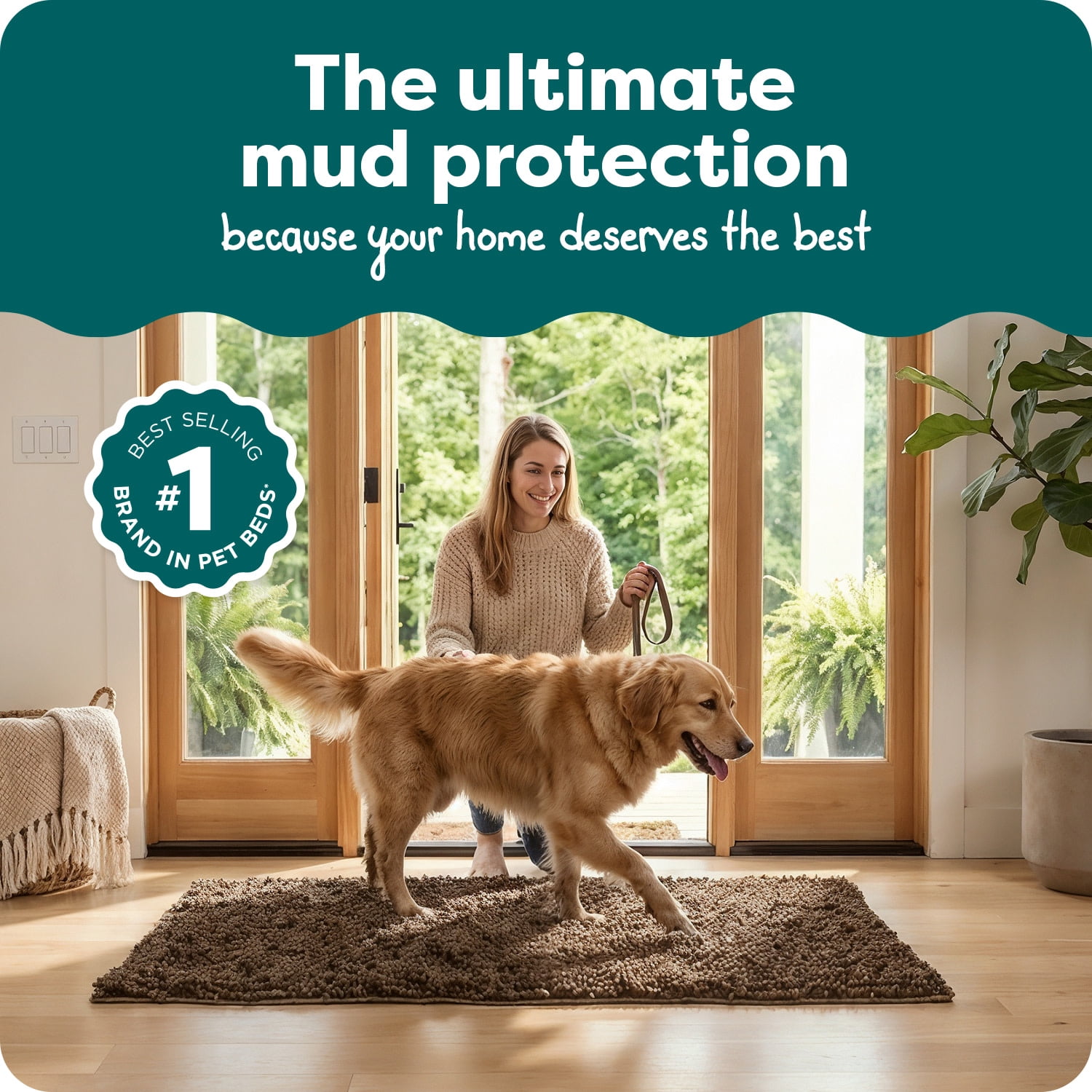 FurHaven Ultra Absorbent Dog Door Mat, Muddy Paws Chenille Rug with Machine Washable & Non Slip Backing for Cleaner Floors & Pet Safety, Runner, Charcoal Gray, 1 Count