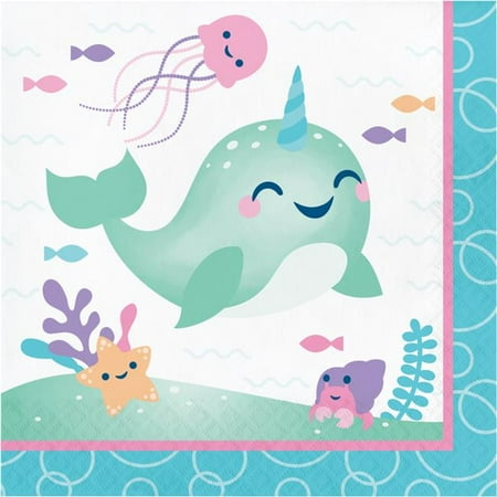 6.5 x 6.5 in. Narwhal Party Luncheon 1 by 4 Fold 2-Ply Tissue Napkins - 192 Count