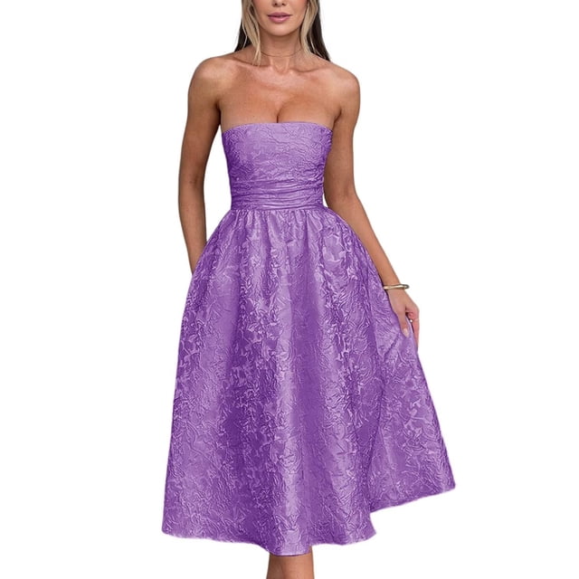Vestido EEMEII de verano sin tirantes para el regreso a casa con bolsillos, color morado