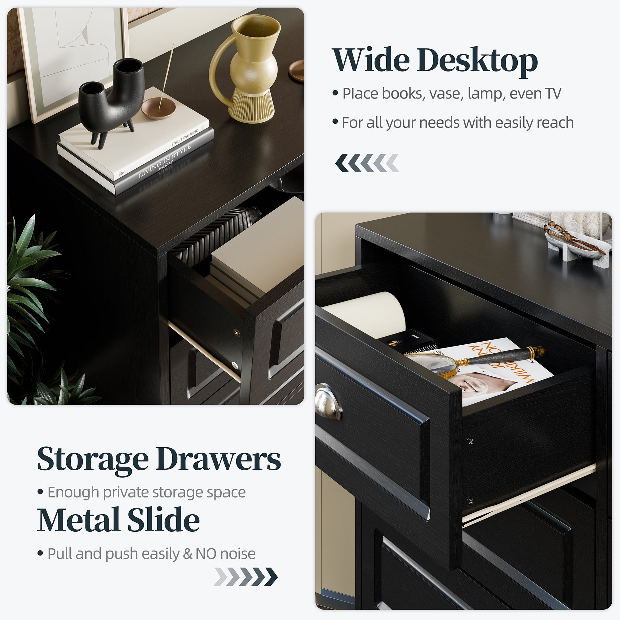 Walsunny 6 Drawer Wooden Dressers for Bedroom Adult with Metal Handles Modern Chest of Dresser Organizer Wood Storage Cabinet Black