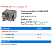 Relay - Compatible with 1996 - 2019 Toyota 4Runner 1997 1998 1999 2000 2001 2002 2003 2004 2005 2006 2007 2008 2009 2010 2011 2012 2013 2014 2015 2016 2017 2018