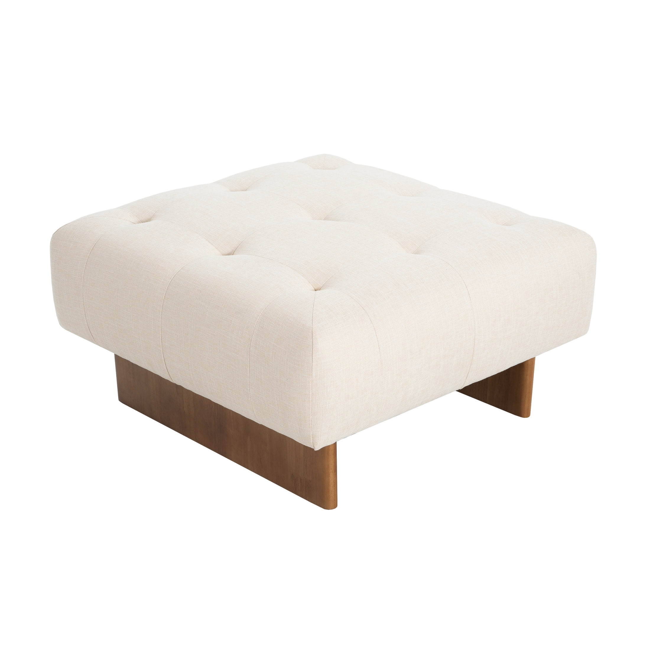 Christopher Knight Home 31.50" Square Tufted Ottoman Bench, Upholstered Linen Fabric, Beige