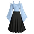 thumbnail image 4 of Iyufng Womens Off The Shoulder Flare Sleeve Corset Maxi Dresses Color Block Gothic Witch Costume for Halloween Party, 4 of 7