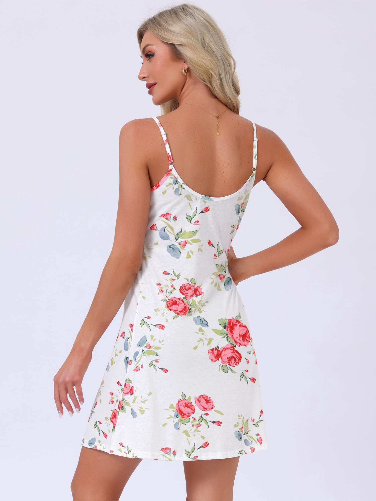 DARING DIVA Women's V-neck Chemise Soft Lingerie Nightshirts Pajama Dress 2XL White Floral