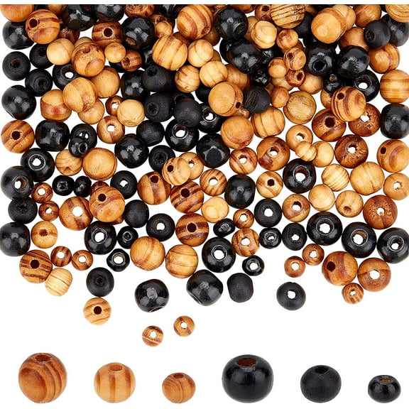 PH 600pcs Wooden Beads Black Wood Balls 6/8/10mm Polished Loose Beads Ball Spacer Bead for Christmas Farmhouse Bracelet Necklace Jewelry Making Home Party Decorations Garland Making colorful