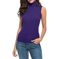 thumbnail image 2 of Miorin Women Turtleneck Sleeveless Tank Tops with Built-in Padded Bra, Stretch Modal Wireless Shelf Bra Undershirt, Solid Fitted Layering Cami for Spring Fall Winter Daily Casual Outfits, Purple L, 2 of 9