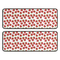 Kitchen Rugs Sets Of 2,Red Strawberry Plants White Pattern Anti Fatigue Kitchen Mat Rugs Non Slip Washable,Decorative Kitchen Floor Mats for Kitchen,Sink,Laundry,17"x47" 17"x47"