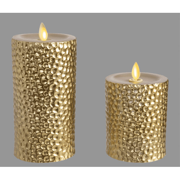 Luminara 2-Piece Flameless 4" and 6" Metal Hammered Pillar Set (Twill)