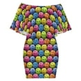 thumbnail image 6 of Multi Colored Pickleballs Women's Off The Shoulder Ruffles Summer Wedding Guest Loose Casual Party Beach Dress, 6 of 9