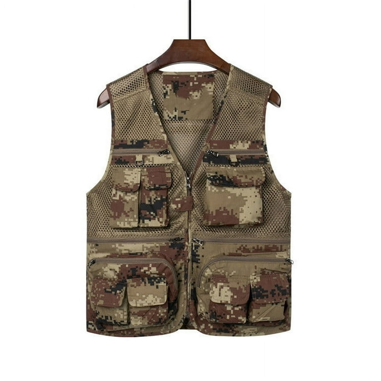 メンズウェア TANGRAM PACKABLE NYLON VEST CAMO XL Men's Camouflage Cargo Vest V Neck Zipper Multi Pockets Sleeveless