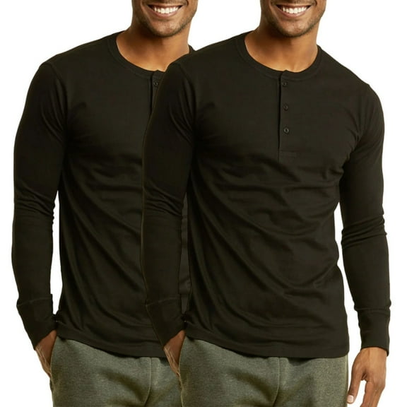 2 Pack Men's Henley Shirts Cotton Long Sleeve Tops S-3XL Regular Big & Tall Breathable Comfy Basic Layering Top Menswear Underwear Classic Casual