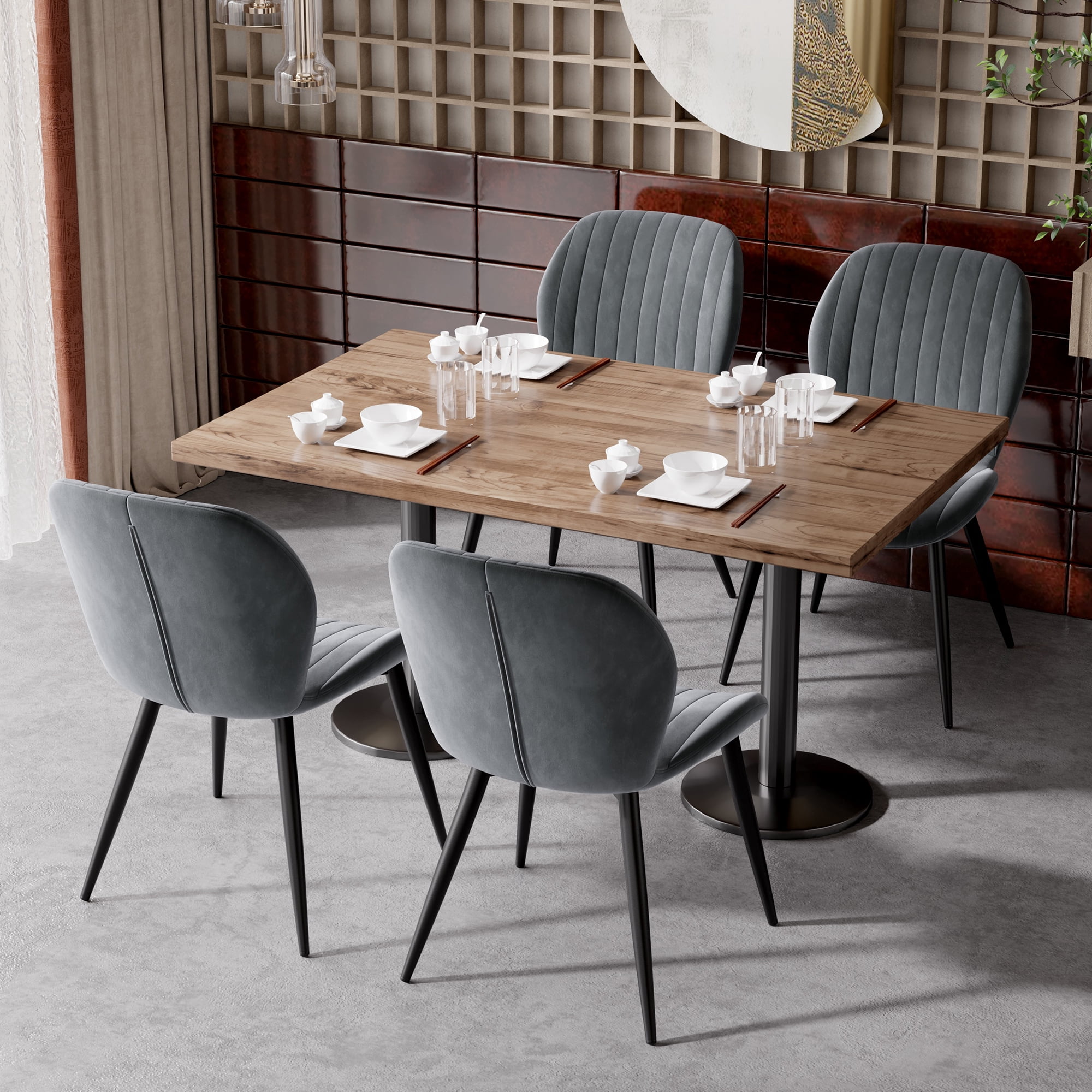 Hawsaiy Modern Velvet Dining Chairs Set of 6,Upholstered Armless Chairs with Metal Legs and Thick Cushions,Dark Gray