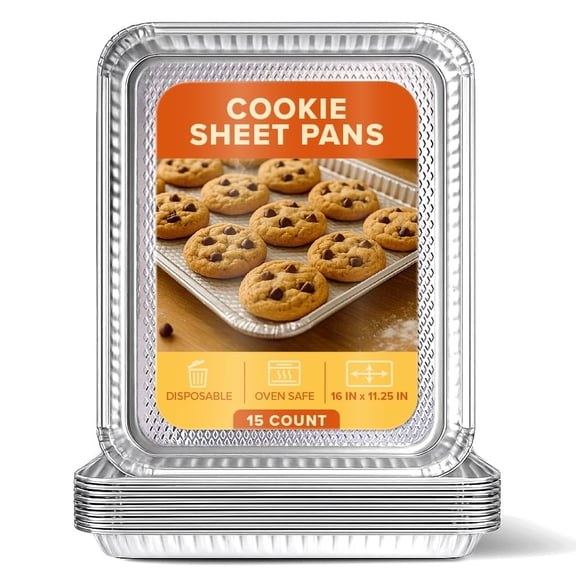 Stock Your Home Aluminum Pans Cookie Sheet Baking Pans (15 Pack) Disposable Foil Trays - Reusable and Durable Nonstick Baking Sheets – Disposable Cookie Pans