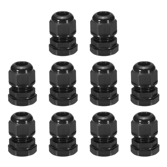 Uxcell 10 Pcs NPT 1/2" Cable Glands Adjustable 6-12.5mm PA6 Nylon IP68 Waterproof Connectors with Seals Anti-Corrosion for Industrial/Outdoor Electrical Systems (Black)