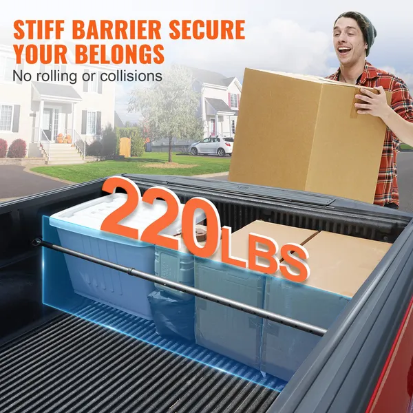 Heavy-Duty Adjustable Cargo Bar for Truck Beds - Extends 40" to 73", Supports 220 lbs - Stabilizer Bar for Pickup Trucks, SUVs & Mini Trucks - Prevents Load Shifting