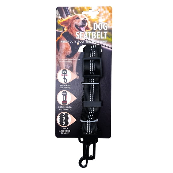 Gwen Studios Adjustable Nylon Pet Seatbelt with Rotating Clip, Black