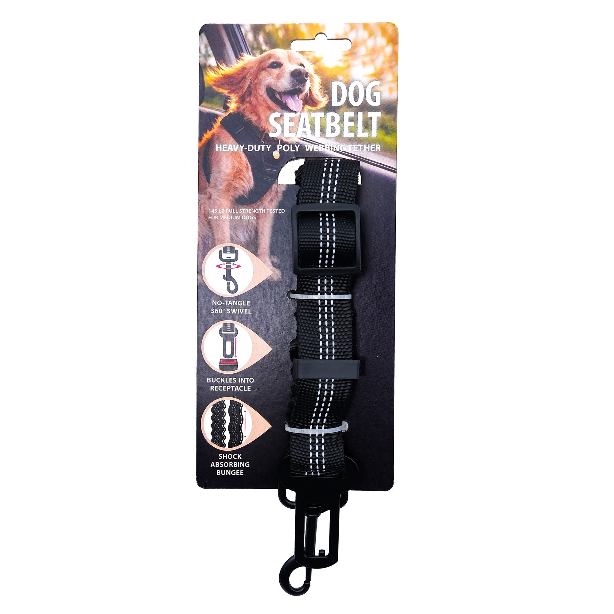 Gwen Studios Adjustable Nylon Pet Seatbelt with Rotating Clip, Black
