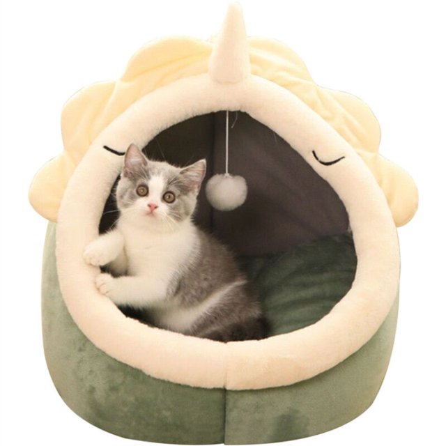 Alfombrilla nido para gatos semicerrada extraíble y lavable, cesta para perros y gatos, tienda de campaña para gatos, cueva, cama para gatos, verde S - Verde S