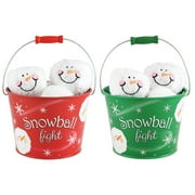 Snowball Fight! 12 Plush Snowmen Disc Shaped Balls, a Red and a Green Tin, Snowball Fight