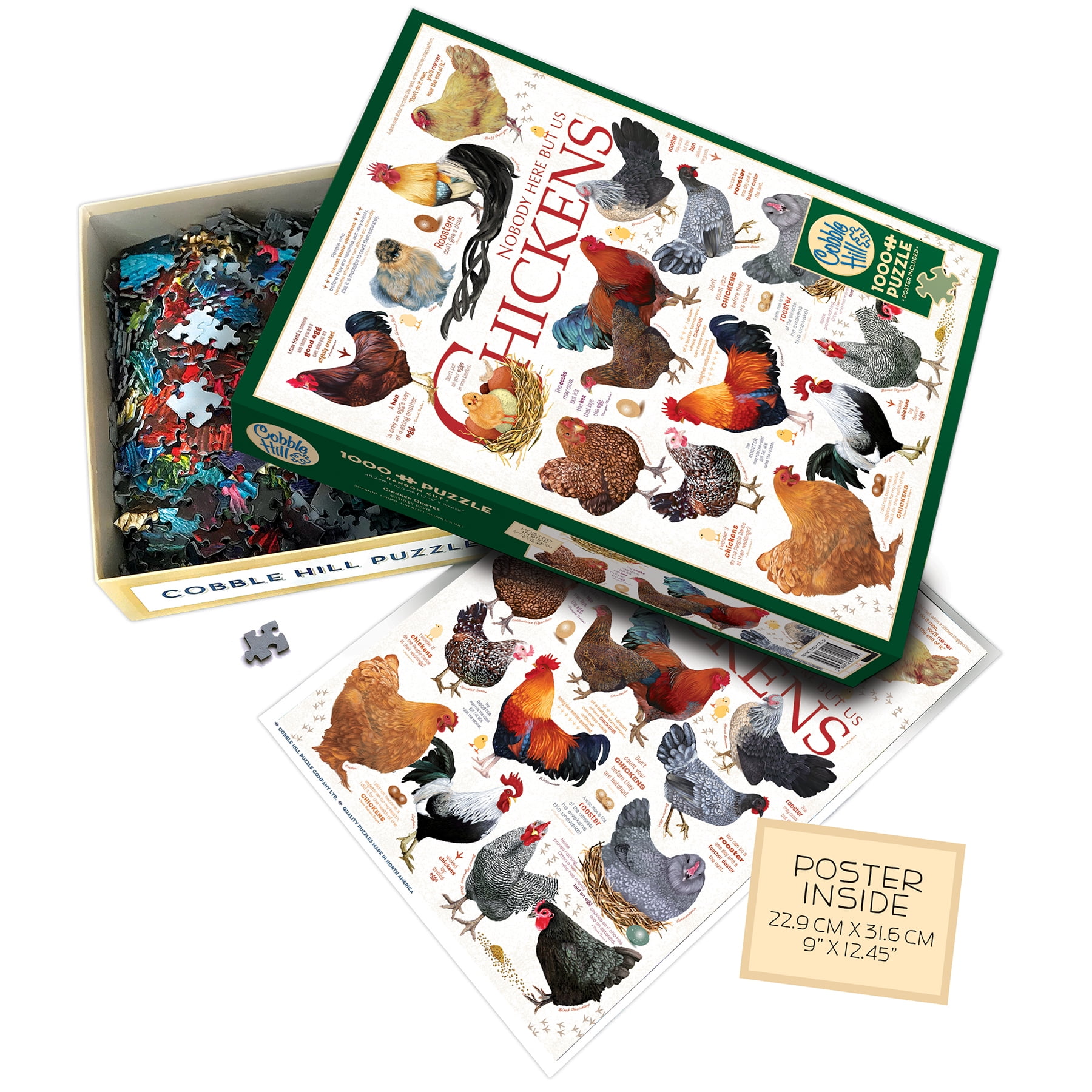 Cobble Hill 1,000 piece puzzle - Chicken Quotes - reference poster included