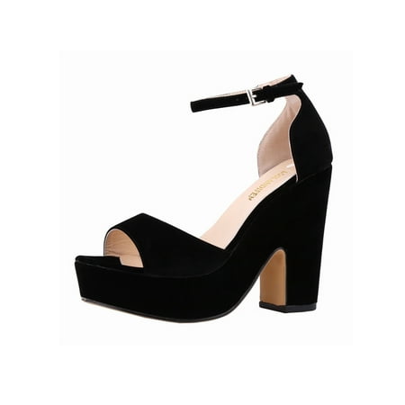 

Woobling Ladies Fashion Shoes Wedding Buckle Platform Shoes Party Ankle Strap Heeled Sandals