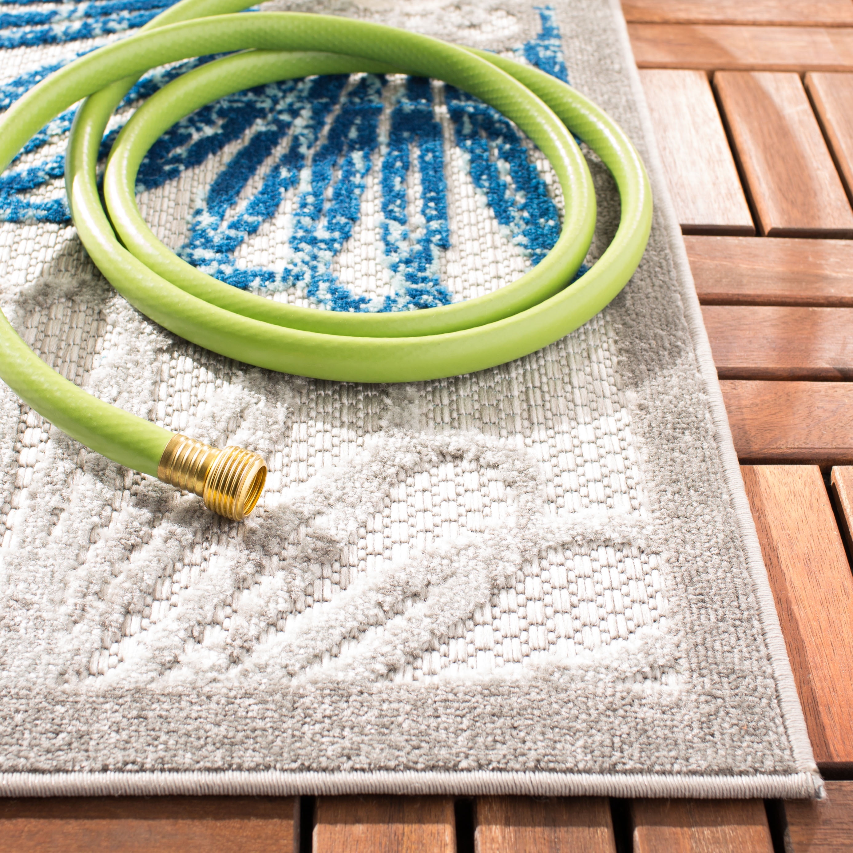 SAFAVIEH Cabana Aria Cream/Red 2'X8' Runner Indoor/Outdoor Runner Rug Grey/Blue, 2' x 8'