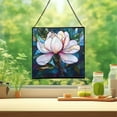 thumbnail image 2 of Magnolia Flower Stained Glass Panel Suncatcher Square Window Hanging, 8 Inch Real Glass Decorative Art Sun Catcher for Home, Gift, and Garden Decor 78OR4, 2 of 6