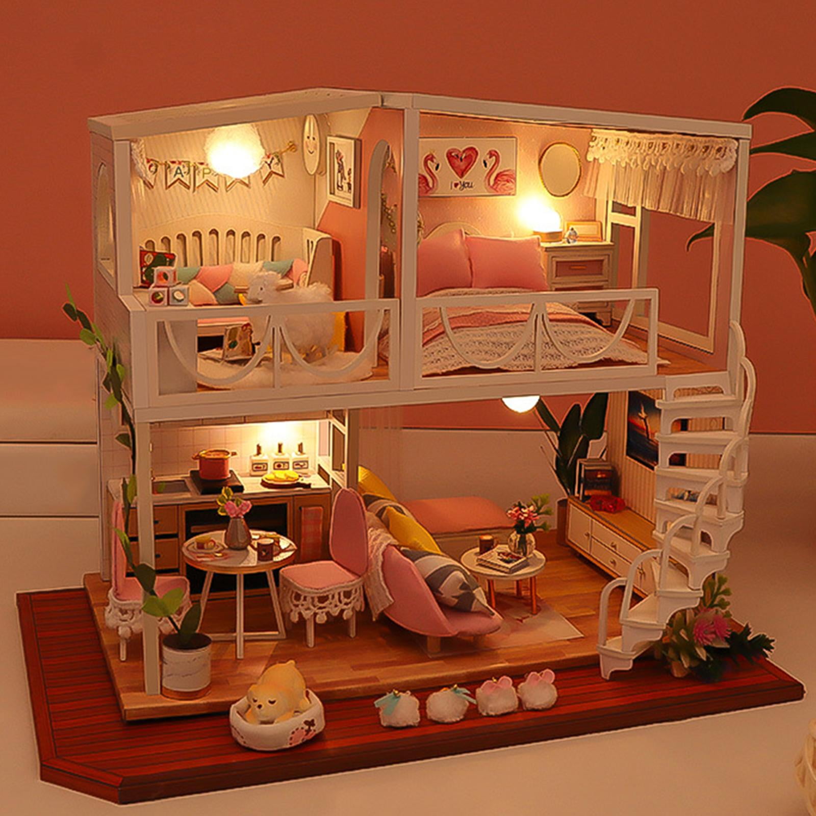  CUTEROOM DIY Doll House Miniature Furniture Wooden House Kit  with Dust Cover & LED Light and Accessories - New Three Styles QT Series  Dollhouse (QT048) : Toys & Games