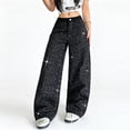 thumbnail image 4 of Mrmall Women's Rhinestone Wide Leg Jeans Black Sparkly Baggy Denim Pants Y2K Trendy Trousers for taking photos and casual hangouts, 4 of 7