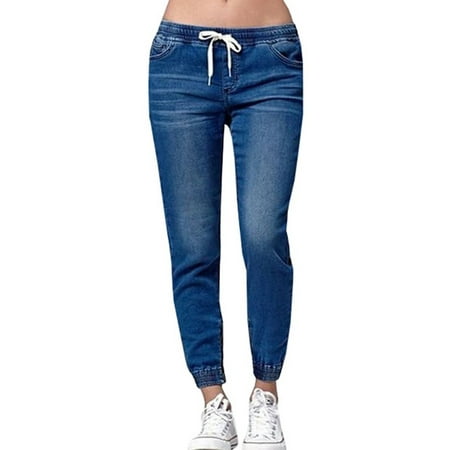 Low Waist Elastic Women Casual Jeans Jogger Pencil Pants Long Trousers(SIZE (Best Jeans For Thick Waist And Small Hips)